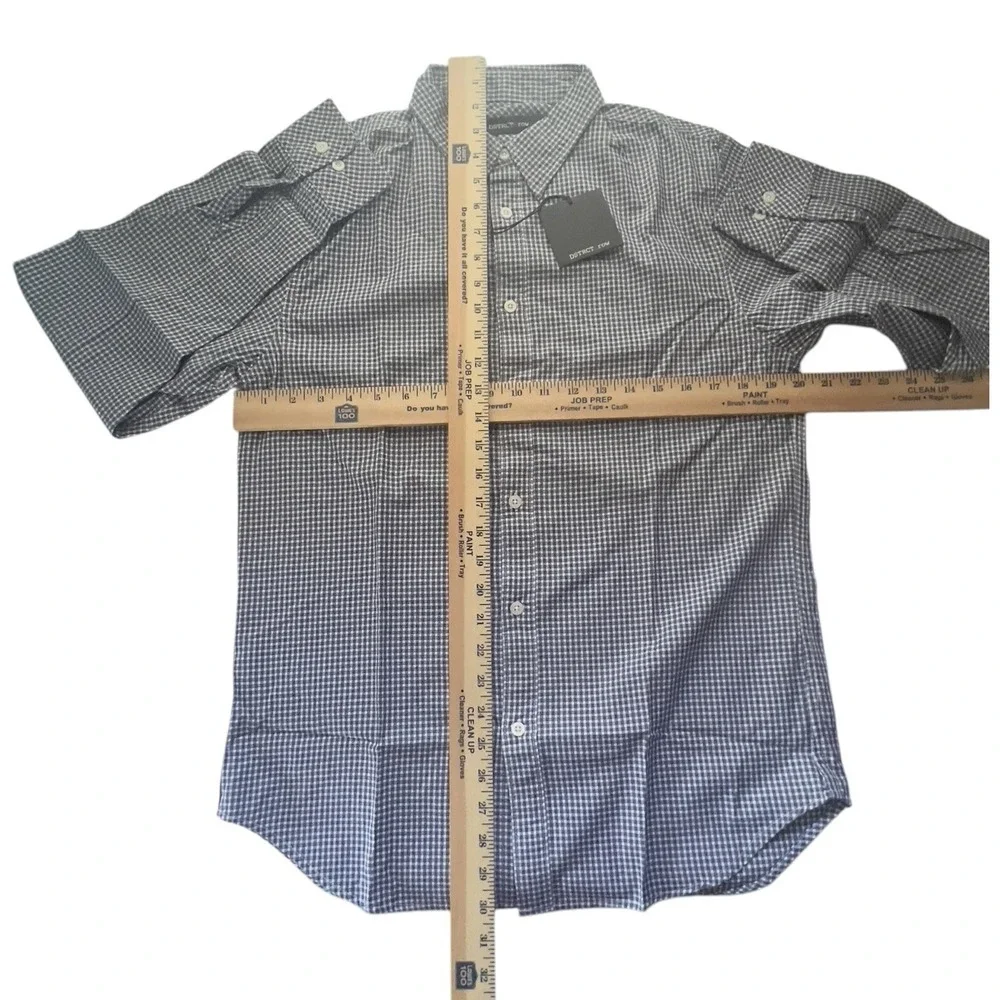 DSTRCT&Row ButtonUp Navy White Gingham‎ Check Long Sleeve Cotton Shirt Small New